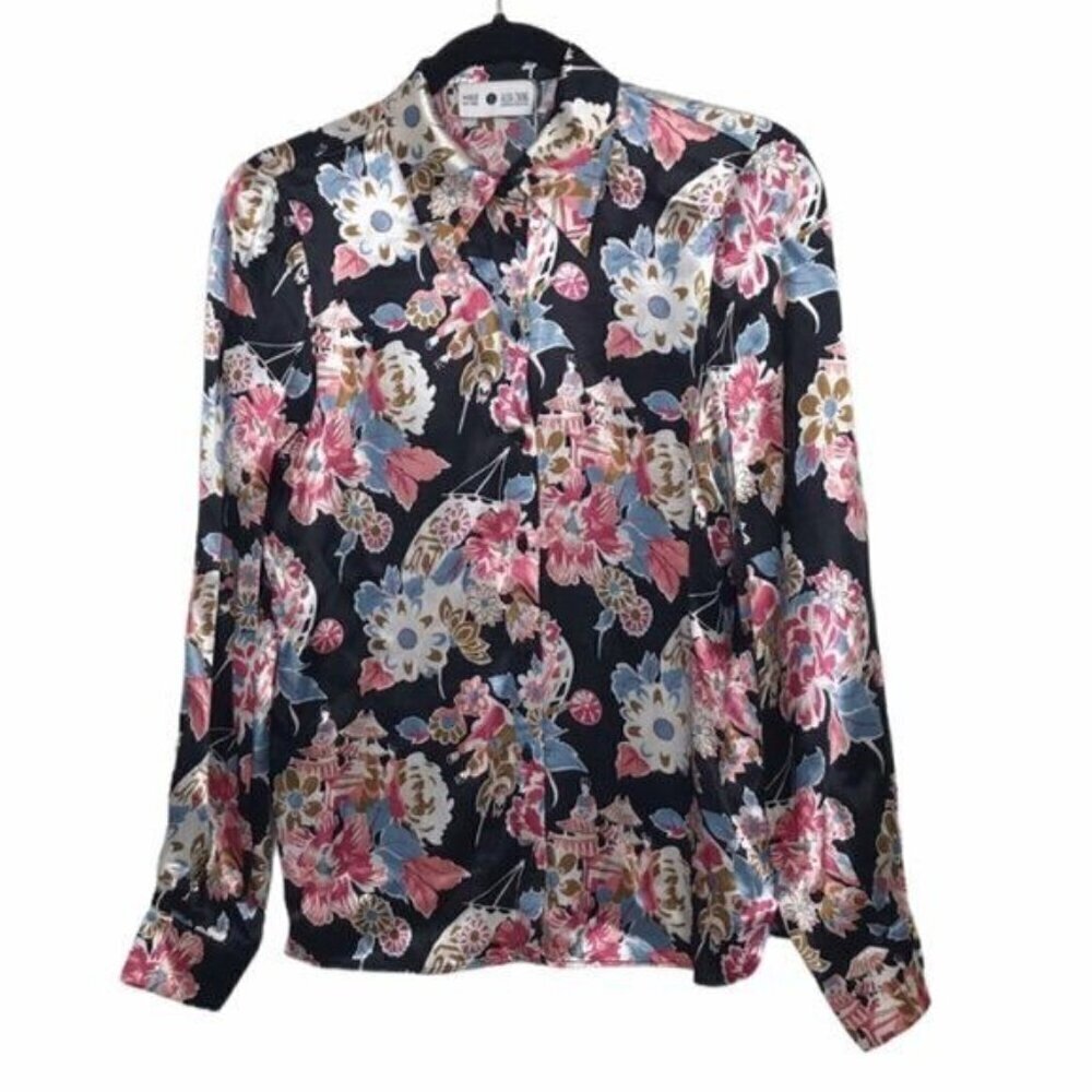Alexa Chung for M&S Albion Pink Black Floral Satin Blouse NWT US 6